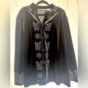 Harvebenard by Bernard Holtzman Black Velour WhimsyGoth Embroidered shacket